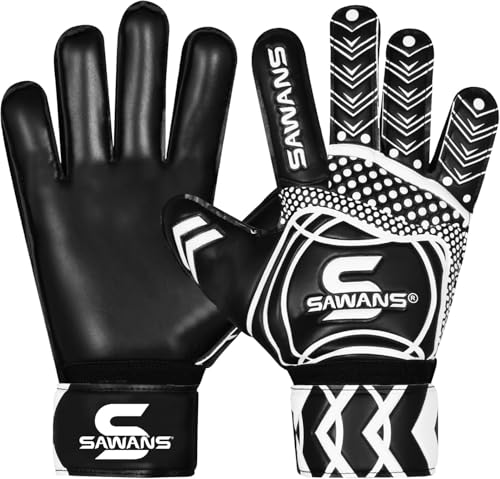 SAWANS Black Goalkeeper Gloves for Soccer - Youth & Adult, Double Layer Grip & Breathable Palm, Size 10
