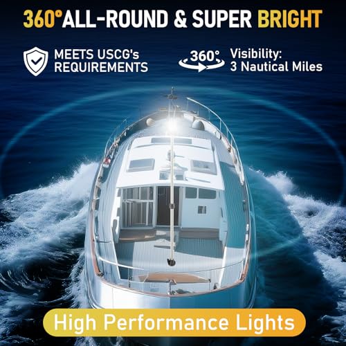 AMBIPASION Silver Boat Anchor Light 26–48" Telescoping Marine Navigation LED