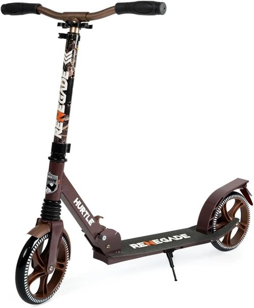 Hurtle Renegade Kick Scooter - 2-Wheel Folding Design with Adjustable T-Bar Handlebar | Anti-Slip Alloy Deck