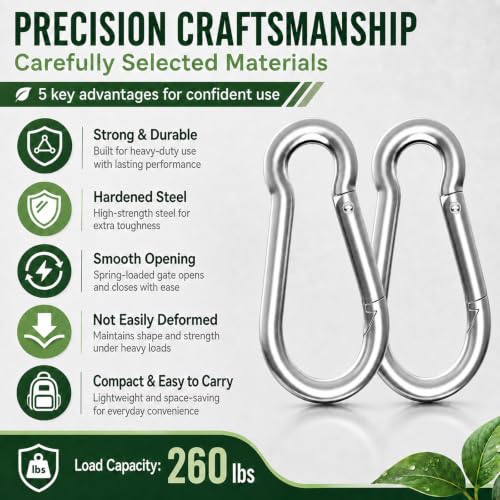 Heavy Duty Spring Snap Hook Carabiners - 10PCS Silver M6 (2.35 Inch)