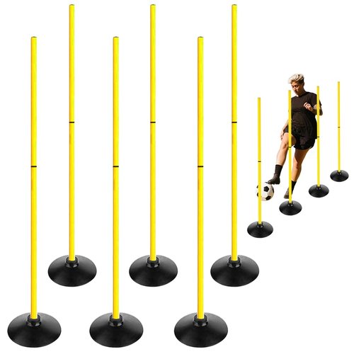 TNZMART 4.9FT Training Agility Poles Detachable Soccer Training Sticks Multi-Purpose Slalom Boundary Poles with Rubber Bases (Pack of 6, Yellow)