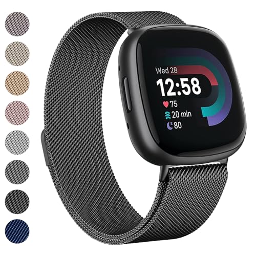 Stainless Steel Bands for Fitbit Sense 2 & Versa 4 - Black, Large