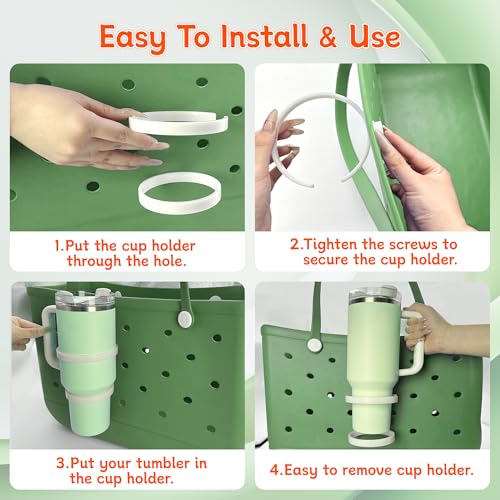 Cup Holder for Beach Totes - Fits 30oz & 40oz Tumblers - White