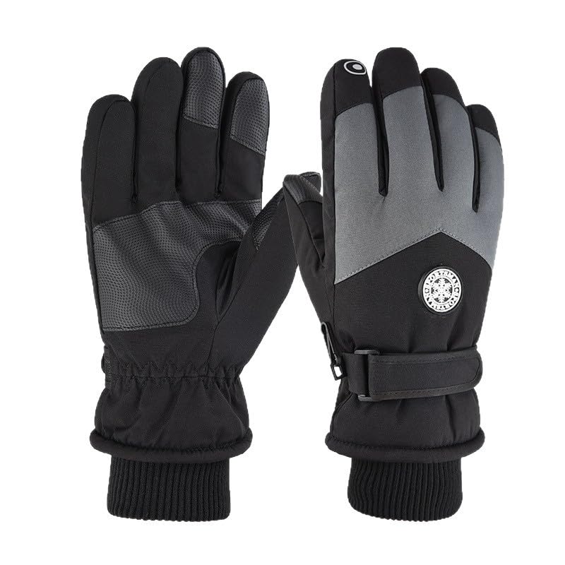 Women's Waterproof Insulated Winter Ski Gloves with Zipper - Black Grey
