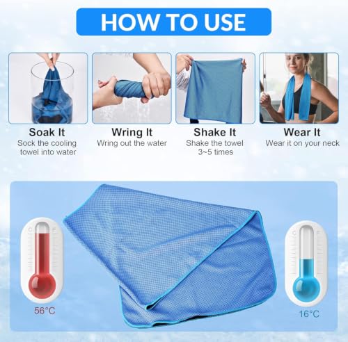 Cooling Towels 4 Pack - Neck & Face Wraps for Gym - Light Blue, Magenta, Orange, Green
