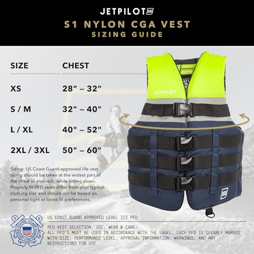 Jetpilot S1 Coast Guard Approved Life Vest PFD - Large-X-Large Neon Nylon