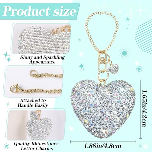 Silver Glitter Heart Charm for Cup Accessories