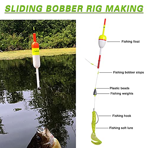 Fishing Bobber Stops with Beads - 100 Pcs Green Slip Knots