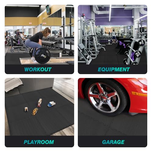 Mat Block Interlocking Foam Puzzle Tiles 24 sq ft, 0.75 Inch Thick, Black Gym Flooring