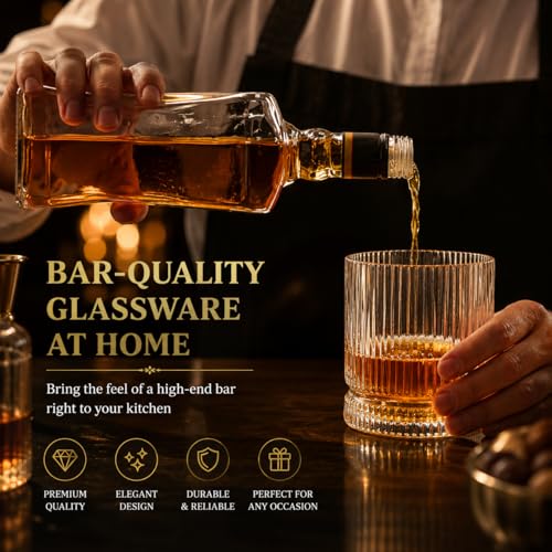 Vintage Whiskey Glasses Set of 4 12 oz Crystal with Luxury Gift Box - VUNDO