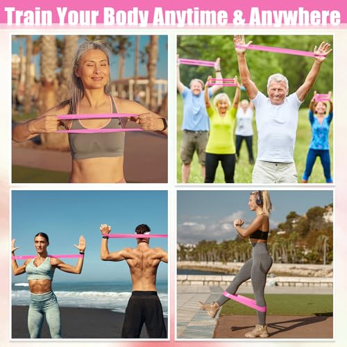 Deekin Pink Resistance Loop Exercise Bands Set - 25-30 lbs, 20 pcs for Fitness & Yoga