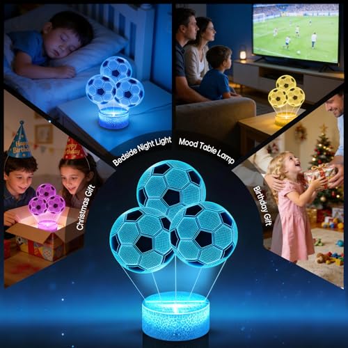 3D Illusion Soccer Night Light - 16 Colors, Remote Control