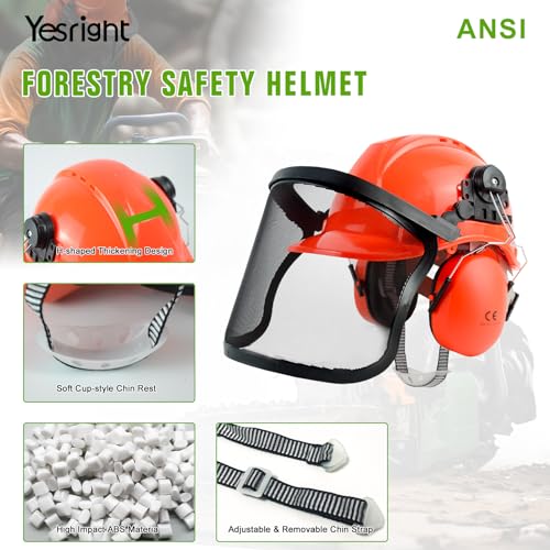 Chainsaw Helmet with Face and Ear Muffs, Forestry Safety Helmet for Mowing, Trimming, Yard Work, Landscaping, Construction and Weed Whacking