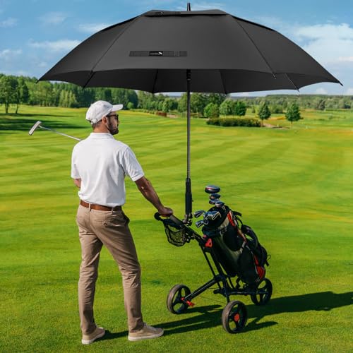 Large Windproof Golf Umbrella - 62 Inch Double Canopy - Black
