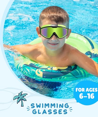 NSSIW Kids Swim Goggles 3 Pack - Anti-Fog, No Leak, Nose Clip & Earplugs - Black Green & Gold Variants