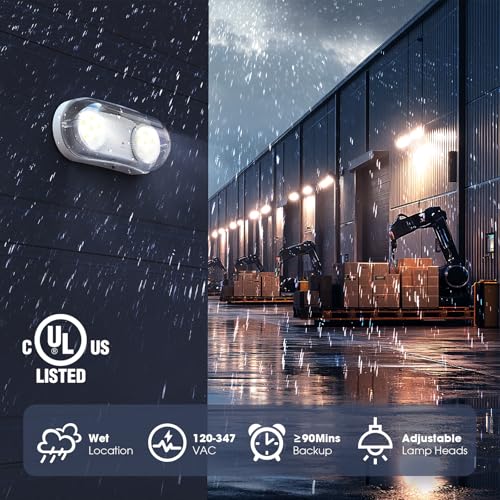 Wet Location Rated Outdoor Emergency Light,Waterproof Exterior Led Emergency Lights with Battery Backup,Adjustable Heads,Commercial Hardwired Emergency Lighting,UL Listed,120-347V(1 Pack)
