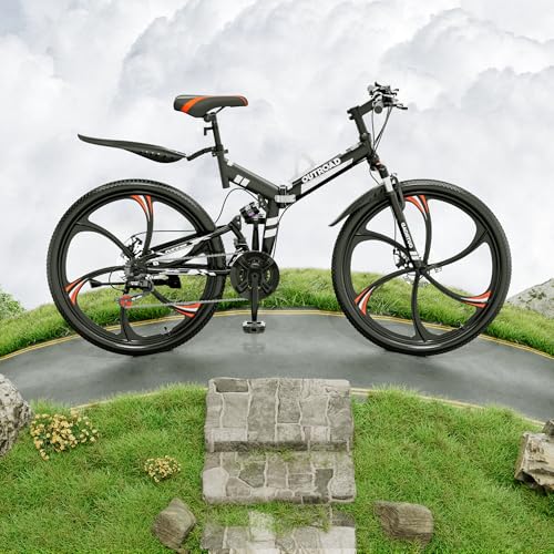 26 Inch Folding Mountain Bike - 21 Speed Dual Disc Brake - Black