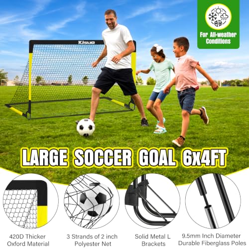 Kids Soccer Goal Set - 2 Portable 6x4 ft Goals with Ball & Targets - Black & Yellow