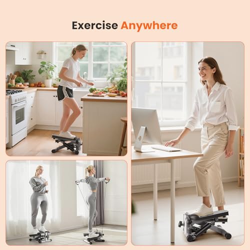 Mini Stair Stepper with Resistance Bands for Full Body Workout - Silver