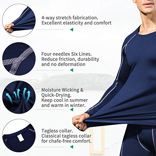 Men's Long Sleeve Compression Shirt - Quick Dry Base Layer - Small Navy