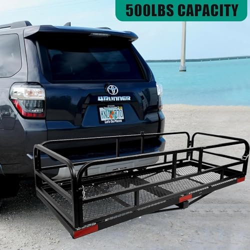 Folding Hitch Cargo Carrier - 60x24x14 Inch, 500 lbs Capacity
