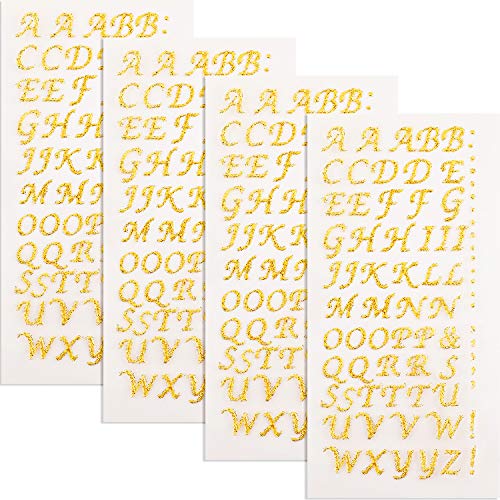 0.5-Inch Gold Glitter Letter Stickers - 4 Sheets Adhesive Alphabet Decals