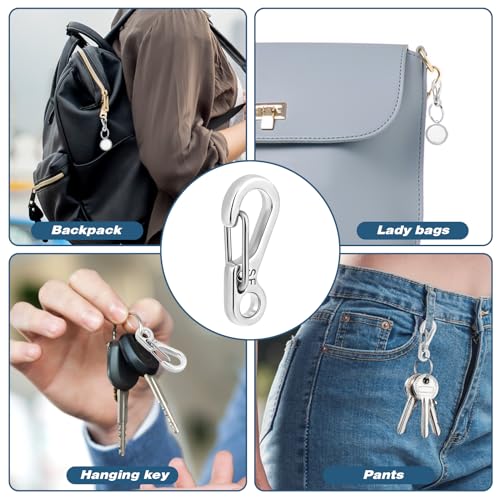 12 Pcs Mini Carabiner Clips - Stainless Steel Keychain Hooks