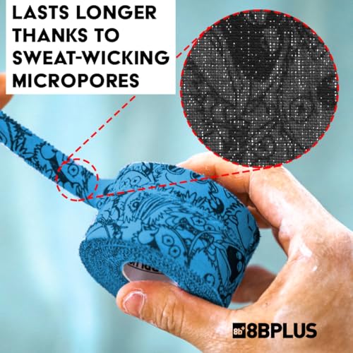 8BPLUS Finger Tape for Climbing – Blue with Print, 1.5in x 33ft, Tear-by-Hand, Cotton Sports Tape