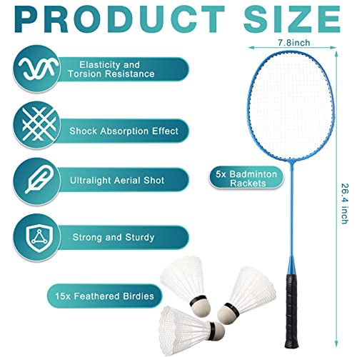 Woanger 5-Set Badminton Racket Set with Shuttlecocks – Lightweight, Colorful Pro-Backyard