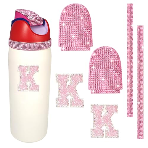 Rhinestone Letter Stickers for Owala Bottle - K, Pink