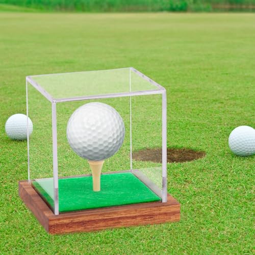 Clear Acrylic Golf Ball Display Case with Wood Base & Tee - 1 Pack