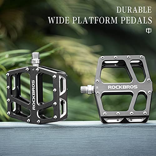 ROCKBROS Aluminum MTB Pedals - Wide Flat Bicycle Platform with Sealed Bearings