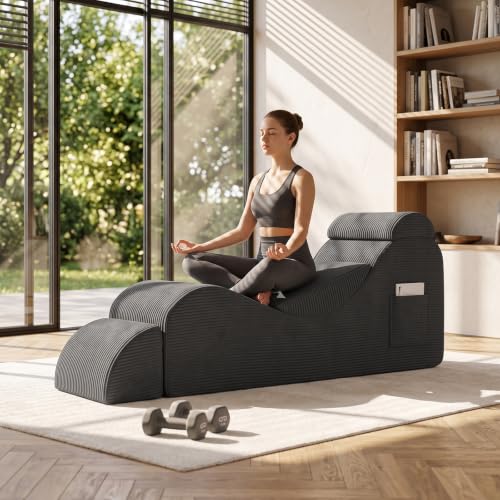 Ergonomic Yoga Floor Chair with Ottoman & Lumbar Pillow - Grey