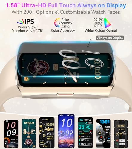 Smart Watch Fitness Tracker - 24/7 Health Monitor, IP68 Waterproof - Champagne Gold