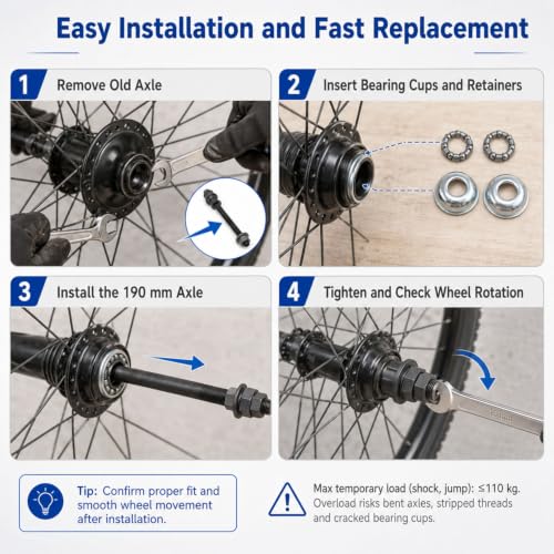 Bicycle Hub Axle Kit 190mm 3/8” Black Conical Nuts & Washers (1 Set) - Meuey Lyot