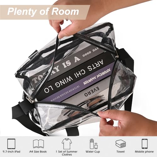 Clear Stadium Approved Tote Bag 12x6x12 - Black Crossbody