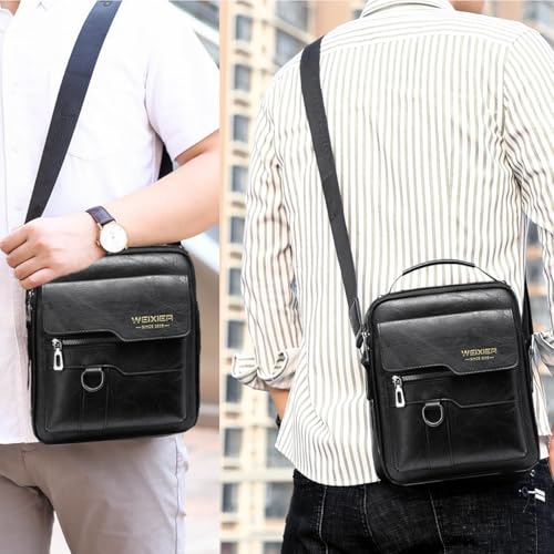 Men's Black Crossbody Messenger Bag Vintage PU Leather Small Satchel ANPTER