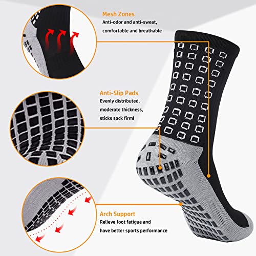 Men's Anti-Slip Soccer Socks with Grip Pads - Medium-X-Large/Black