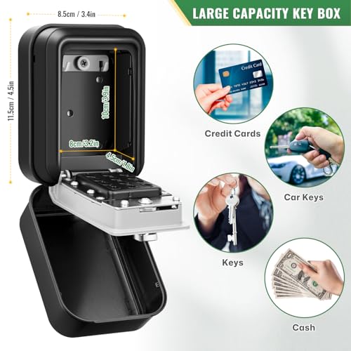HUANLANG Lock Box for Keys with Code, Waterproof Key Boxs Wall Mount 12-Digit Keypad Locks Box for House Key, Realtors, Garage Spare Keys