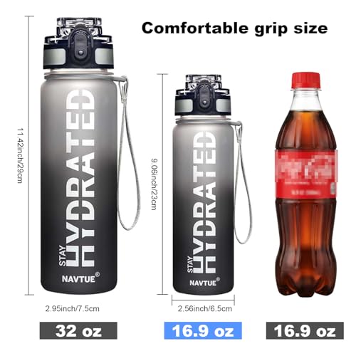 16.9 oz Motivational Time Marker Water Bottle - Deep Black
