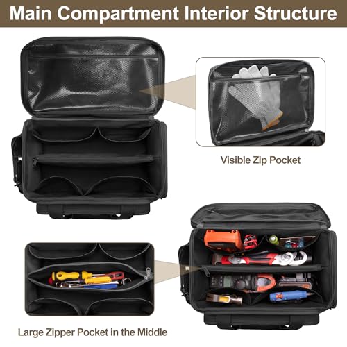 14-Inch Tool Bag with Anti-friction Bottom, Hand Tool Storage Organizer for Men, Tactical Range Bag, Multi-purpose Work Tote for Repairman, Carpenters, Handyman, Black
