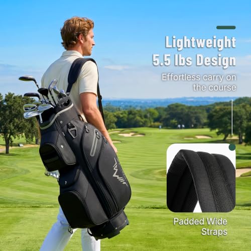 Golf Cart Bag with 15 Way Organizer Divider Top - Black