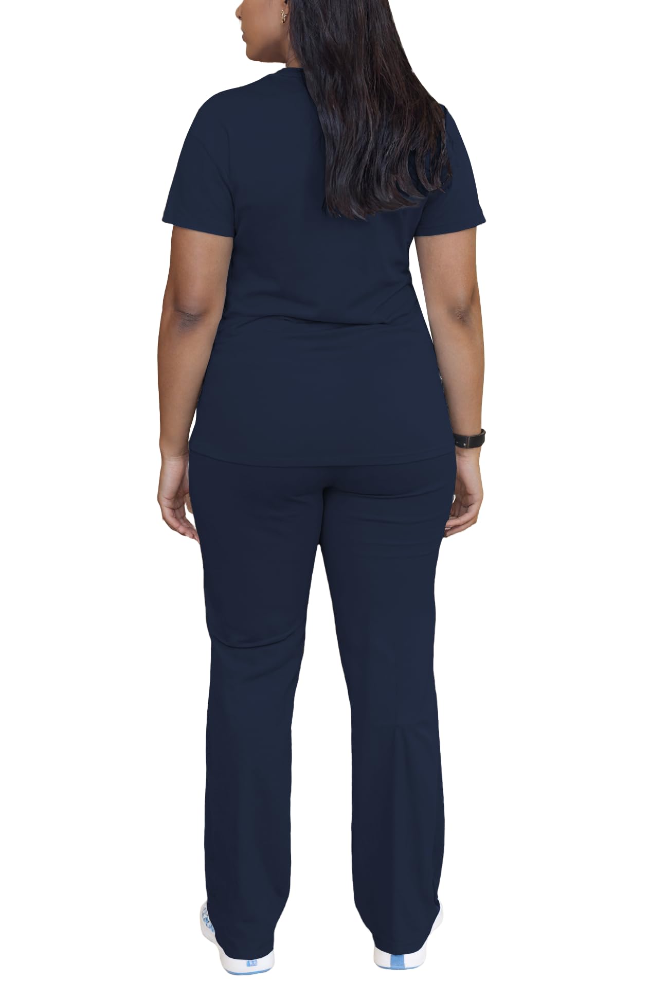 PINSV Women 2 Piece Outfits Short Sleeve Tops and Long Pants Tracksuit Workout Lounge Sets Navy Blue XL
