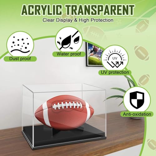Football Display Case with Black Wood Base - Acrylic Holder for Autographed Footballs