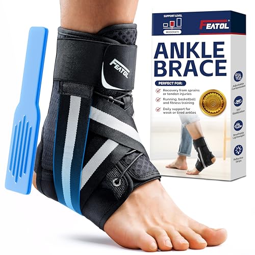 FEATOL Ankle Brace for Sprained Ankle, Adjustable & Comfortable Lace Up Support Stabilizer for Women Men with 2 Removable Side Splints, Protection for Sports, Running & Recovery X-Large(14.2''-15.5'')