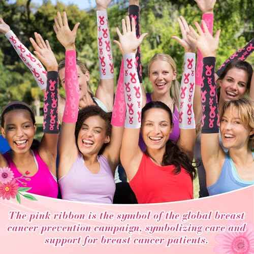 Handepo 12 Pairs Pink Football Arm Sleeves Youth Breast Cancer Awareness Football Arm Sleeves Bulk for Youth Women Men