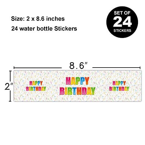 Happy Birthday Water Bottle Labels - 24 Pack Waterproof Party Stickers