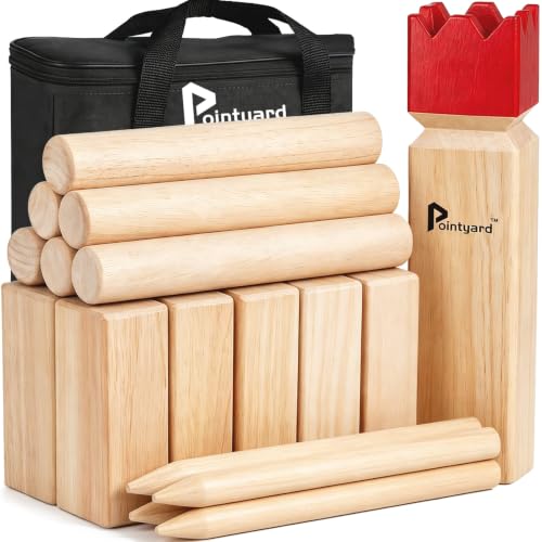 Pointyard Red 3-Inch Kubb Yard Game Set - Wooden Viking Toss Outdoor Game