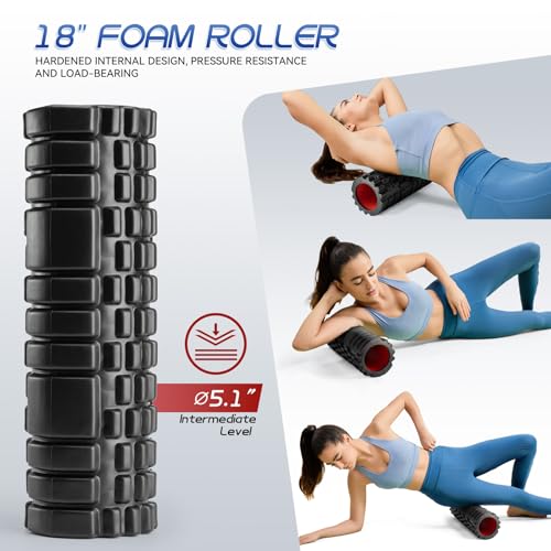 Krightlink Black 18-Inch 2-in-1 Foam Roller Set for Deep Muscle Massage