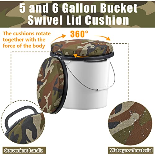 Lewtemi 2 Pack 5 Gallon Bucket Seat Lids - 360° Swivel Padded Green Camouflage